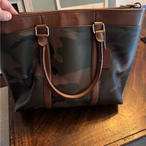 Coach large leather tote Camouflage/brown